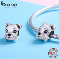 Bamoer 100% 925 Sterling Silver Lovely Animal Schnauzer Dog Charm Beads Fit Women Charm Bracelets