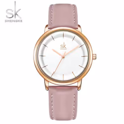 Shengke Women Watches Simple Fashion Female Leather Quartz Wrist Watch Ladies Waterproof Clock Girl Gift - pink