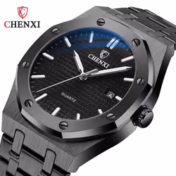 Men Casual Watch Stainless Steel Strap Calendar Cx0727 - black