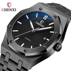 Men Casual Watch Stainless Steel Strap Calendar Cx0727 - black