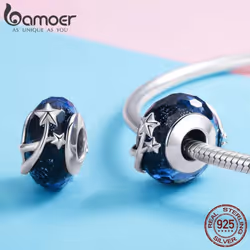 Bamoer 4 Styles Genuine 925 Sterling Silver Star Flower European Murano Glass Beads Fit Bracelets - SCC860