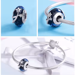 Bamoer 4 Styles Genuine 925 Sterling Silver Star Flower European Murano Glass Beads Fit Bracelets - SCC860