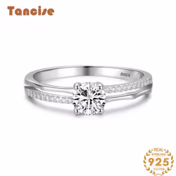 Tancise Classic 925 Sterling Silver Zircon Ring Ladies Jewelry Wedding Promise Party Gift - silver, 9