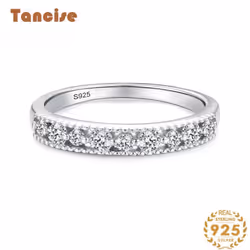 Tancise Classic 925 Sterling Silver  Zircon Ring Ladies Jewelry Wedding Promise Party Gift - silver, 9
