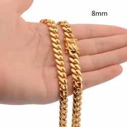 Stainless Steel Curb Cuban Chain Necklace 40cm-75cm For Men Men Jewelry Casting Lock 8mm-18mm - gold, 8mm-45cm