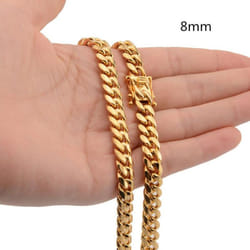 Stainless Steel Curb Cuban Chain Necklace 40cm-75cm For Men Men Jewelry Casting Lock 8mm-18mm - gold, 8mm-45cm