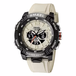 Sport Watches Waterproof Male Clock Digital Led Display Quartz Analog Stopwatch Fashion Green Orange Clock Men Watch - khaki