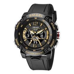 Sport Watches Waterproof Male Clock Digital Led Display Quartz Analog Stopwatch Fashion Green Orange Clock Men Watch - black,gold