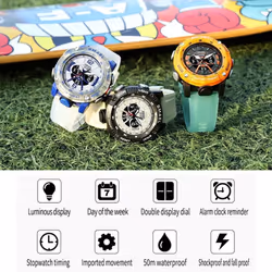 Sport Watches Waterproof Male Clock Digital Led Display Quartz Analog Stopwatch Fashion Green Orange Clock Men Watch - grey