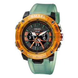 Sport Watches Waterproof Male Clock Digital Led Display Quartz Analog Stopwatch Fashion Green Orange Clock Men Watch - orange
