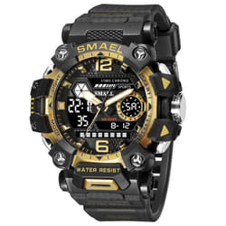 Smael Men Watches 50m Waterproof Sports Watch Military Man Sports Watch Digital 8072 Dual Display Watch Quartz Led Digital - black,gold