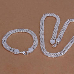 2925 Sterling Silver Men 10mm Necklace And Bracelets Sets - 50cm and 20cm
