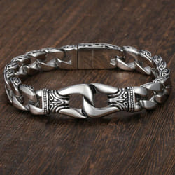 Men&apos;s Stainless Steel Curb Cuban Link Bracelet Totem Knot Charm Wristband Male Jewelry - silver, 24cm