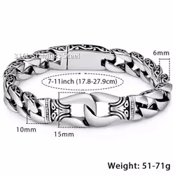 Men&apos;s Stainless Steel Curb Cuban Link Bracelet Totem Knot Charm Wristband Male Jewelry - silver, 24cm