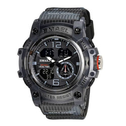 Smael Military Watch Quartz Wristwatches Sport 50m Waterproof Alarm Clock Light Analog Digital Male Clocks 8007 Mens Watches Digital - gray