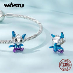 Wostu  925 Sterling Silver Fashion Colorful Flying Dragon Charms Beads For Women Fit Original Diy Bracelet Necklace Jewelry - 925 silver