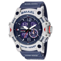 Smael Military Watch Quartz Wristwatches Sport 50m Waterproof Alarm Clock Light Analog Digital Male Clocks 8007 Mens Watches Digital - blue