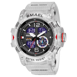 Smael Military Watch Quartz Wristwatches Sport 50m Waterproof Alarm Clock Light Analog Digital Male Clocks 8007 Mens Watches Digital - white