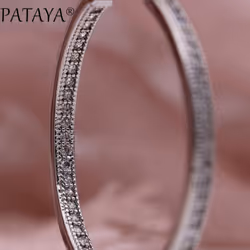 Pataya Micro Wax Inlay Luxury Big Circle Long Hollow Women White Gold Natural Zircon  Earrings