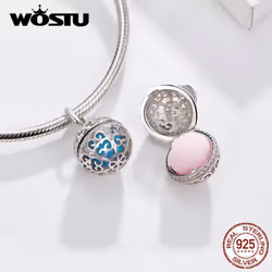 Wostu Perfume Box With Pink Blue Ball Openwork Dangle Charms 925 Sterling Silver Fit Bracelet