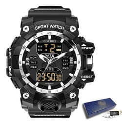 Lige New Men Watch Dual Display Led Digital Watch For Men Waterproof Chronograph Quartz Military Sport Electronic Wristwatch - black