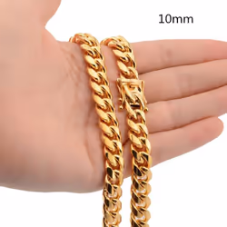 Stainless Steel Curb Cuban Chain Necklace 40cm-75cm For Men Men Jewelry Casting Lock 8mm-18mm - gold, 10mm-50cm