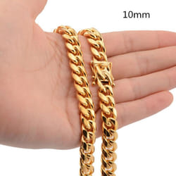 Stainless Steel Curb Cuban Chain Necklace 40cm-75cm For Men Men Jewelry Casting Lock 8mm-18mm - gold, 10mm-50cm