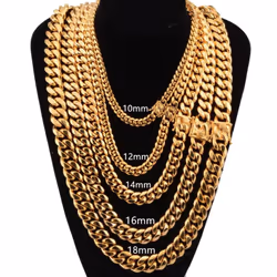 Stainless Steel Curb Cuban Chain Necklace 40cm-75cm For Men Men Jewelry Casting Lock 8mm-18mm - gold, 10mm-50cm