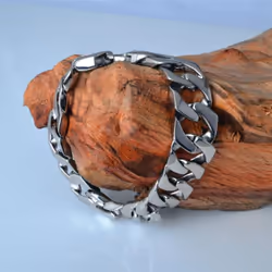 Fashion Jewelry Titanium Steel Classic Biker Black Silver Curb Chain Bracelet
