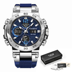 Lige Men&apos;s Sports Watch 5atm Waterproof Luminous Digital Dual Display Quartz Watch Fashion Chronograph - silver,blue