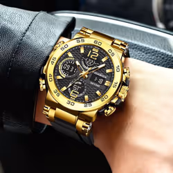 Lige Men&apos;s Sports Watch 5atm Waterproof Luminous Digital Dual Display Quartz Watch Fashion Chronograph - silver,black