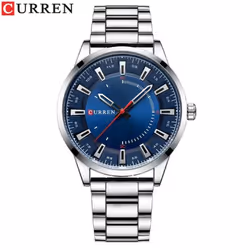 Curren New Fashion Simple Style Men Watches Quartz Wristwatches Stainless Steel Band Clock Male 8406 - silver
