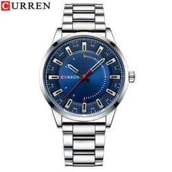 Curren New Fashion Simple Style Men Watches Quartz Wristwatches Stainless Steel Band Clock Male 8406 - silver