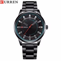 Curren New Fashion Simple Style Men Watches Quartz Wristwatches Stainless Steel Band Clock Male 8406 - black