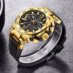 Lige Men&apos;s Sports Watch 5atm Waterproof Luminous Digital Dual Display Quartz Watch Fashion Chronograph - rose gold,black