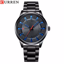 Curren New Fashion Simple Style Men Watches Quartz Wristwatches Stainless Steel Band Clock Male 8406 - blue