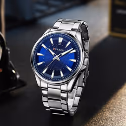 Curren Classic Simple Stainless Steel Quartz Wristwatches Fashion Brand Men&apos;s Watches With Luminous Hands 8424 - black