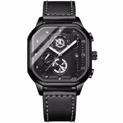 New Black Square Men's Watch Stainless Steel Multifunctional Sports Chronograph Quartz Watch Running Seconds Calendar - ...