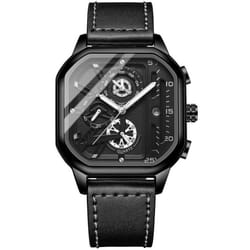 New Black Square Men&apos;s Watch Stainless Steel Multifunctional Sports Chronograph Quartz Watch Running Seconds Calendar - black