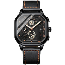 New Black Square Men&apos;s Watch Stainless Steel Multifunctional Sports Chronograph Quartz Watch Running Seconds Calendar - black,orange