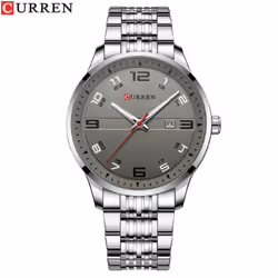 Curren Business Men Luxury Watches Stainless Steel Quartz Wrsitwatches Male Auto Date Clock With Luminous Hands 8411 - grey