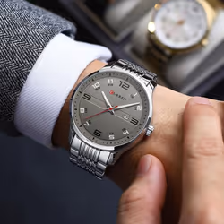 Curren Business Men Luxury Watches Stainless Steel Quartz Wrsitwatches Male Auto Date Clock With Luminous Hands 8411 - grey
