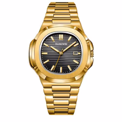 2024 New Luxury Men Quartz Watches 30m Waterproof Automatic Date Watch Stainless Steel Sport Watch For Men Clock - black,gold