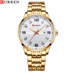Curren Business Men Luxury Watches Stainless Steel Quartz Wrsitwatches Male Auto Date Clock With Luminous Hands 8411 - white