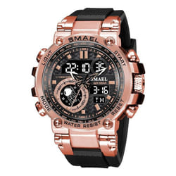Smael Men Watch Digital Waterproof Clock Men Army Military Watches Led Men&apos;s Wrist Watch 1803 Sport Watch Relogio Mascu - rose gold, With Package