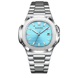 2024 New Luxury Men Quartz Watches 30m Waterproof Automatic Date Watch Stainless Steel Sport Watch For Men Clock - silver,azure