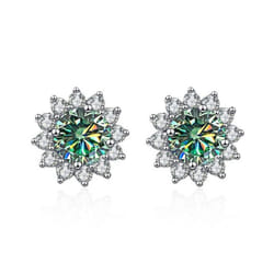 Bagueringen 1 Carat D Color Moissanite Earrings S925 Sterling Silver Jewelry For Women Sunflower Ear-studs Wedding Anniversar - blue,green, 2 x1 carat