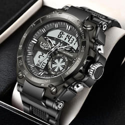 LIGE MenÃ¢s Watches Top Brand Big Sport Watch Luxury Men Military Silicone Quartz Wrist Watches Fashion Chronograph Male Clock - Black