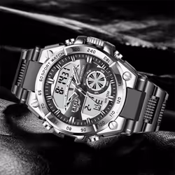 LIGE MenÃ¢s Watches Top Brand Big Sport Watch Luxury Men Military Silicone Quartz Wrist Watches Fashion Chronograph Male Clock - Black