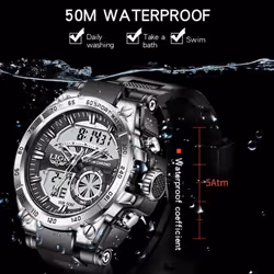 LIGE MenÃ¢s Watches Top Brand Big Sport Watch Luxury Men Military Silicone Quartz Wrist Watches Fashion Chronograph Male Clock - Black